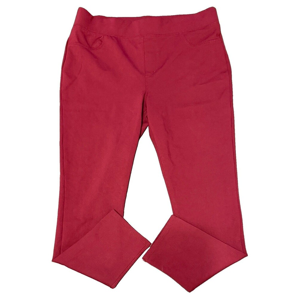 St. John's Bay Women's XL Elastic Waist Pull On Skinny Leg Ankle Pants Maroon